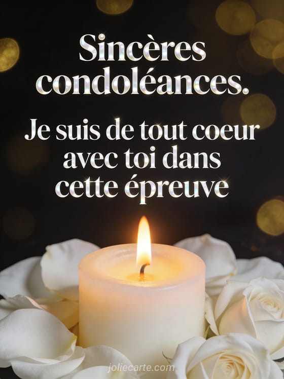 Bougie allumée à flamme chaude entourée de pétales de roses blanches sur fond sombre avec lumière dorée