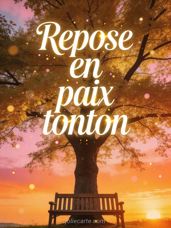 Grand arbre majestueux aux feuilles dorées dans une lumière de coucher de soleil avec particules lumineuses