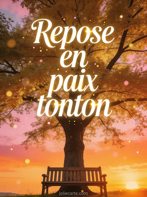 Grand arbre majestueux aux feuilles dorées dans une lumière de coucher de soleil avec particules lumineuses