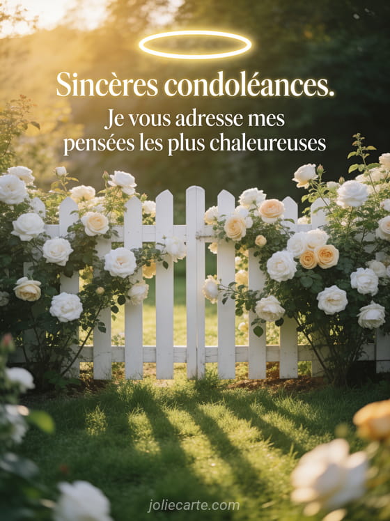 Clôture de jardin blanche avec roses grimpantes blanches et crème dans la lumière dorée de fin de journée