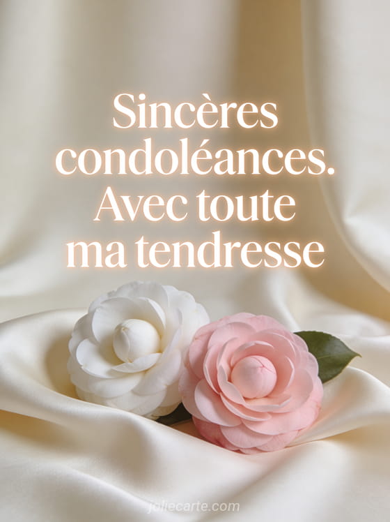 Fleurs de camélia blanches et roses posées sur un tissu de soie ivoire avec lumière douce et chaude