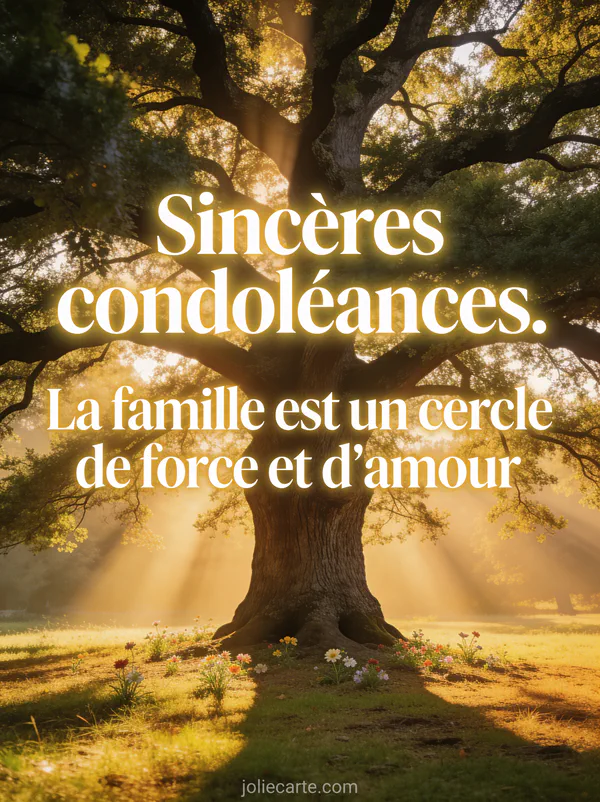 Grand chêne centenaire dans une clairière baignée de lumière dorée avec rayons de soleil et fleurs