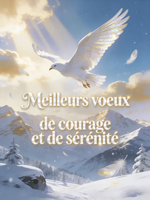 Oiseau blanc majestueux en vol au-dessus d'un paysage d'hiver avec montagnes enneigées et rayons de soleil
