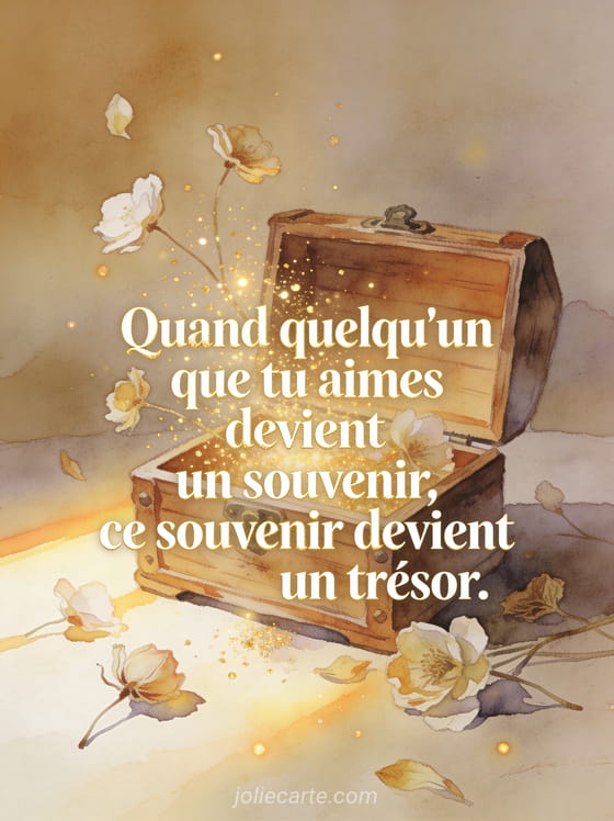 Coffret ancien en bois ouvert laissant s'échapper des particules de lumière dorée avec fleurs séchées