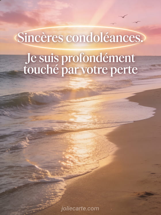 Paysage de bord de mer calme au coucher du soleil avec vagues douces ciel rose et doré et oiseaux au loin