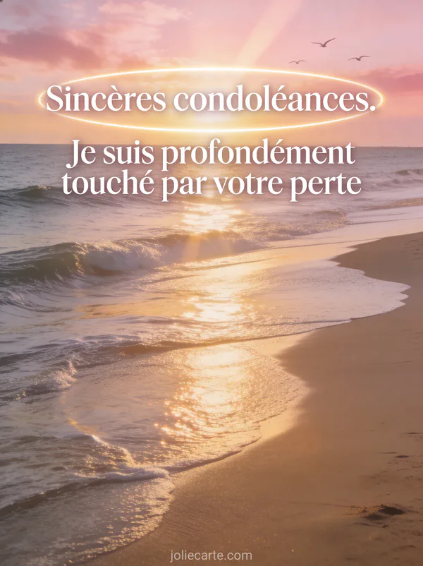 Paysage de bord de mer calme au coucher du soleil avec vagues douces ciel rose et doré et oiseaux au loin