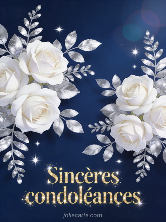 Roses blanches et feuillage argenté sur fond bleu nuit profond avec étoiles brillantes