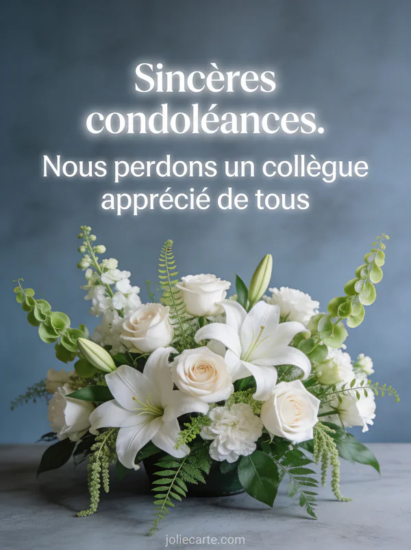 Arrangement de fleurs blanches et feuillage vert sur fond gris-bleu avec lumière naturelle diffuse