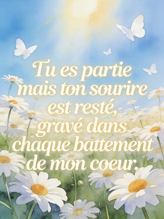 Champ de marguerites blanches sous un ciel bleu lumineux avec papillons blancs et lumière dorée