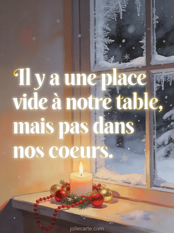 Fenêtre givrée avec neige dehors bougie allumée sur le rebord et décorations de Noël rouges et dorées