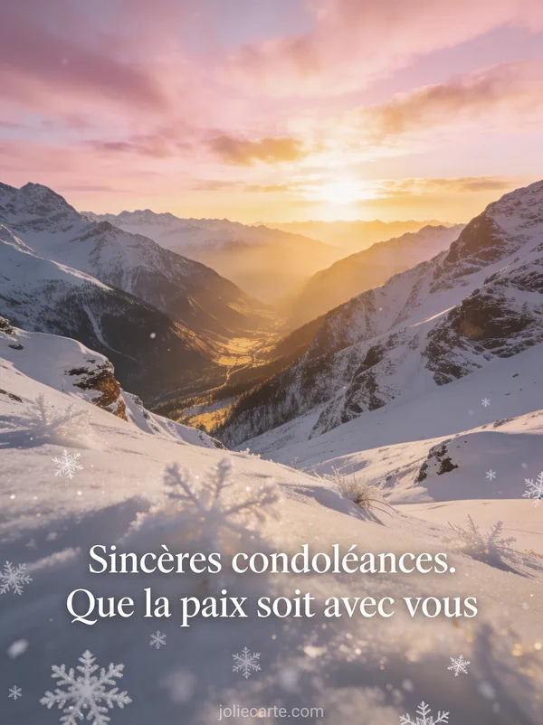 Montagne enneigée au lever du soleil avec ciel pastel rose et doré vallée en contrebas style photoréaliste