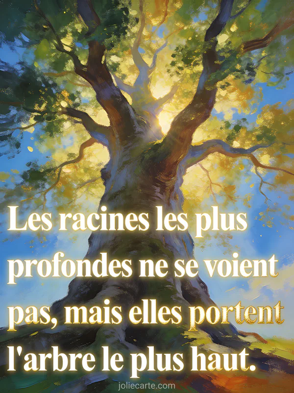 Arbre immense et majestueux avec tronc puissant et branches vers un ciel bleu lumineux feuillage vert et doré