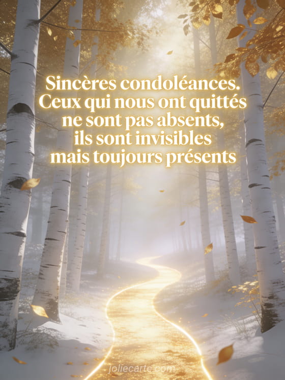 Sentier lumineux à travers une forêt de bouleaux aux feuilles dorées avec lumière filtrant entre les troncs blancs