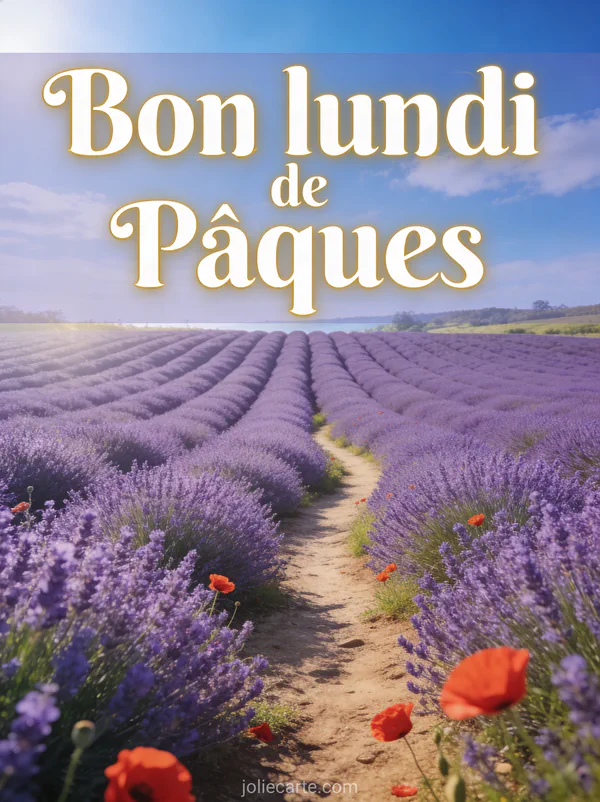 Magnifique champ de lavande au printemps avec coquelicots rouges, un petit chemin de terre et ciel bleu lumineux du matin