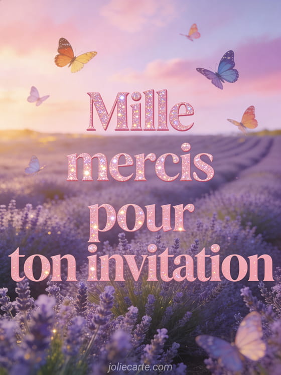 Champ de lavande en fleurs sous lumière dorée de fin de journée avec papillons colorés et ciel pastel rose