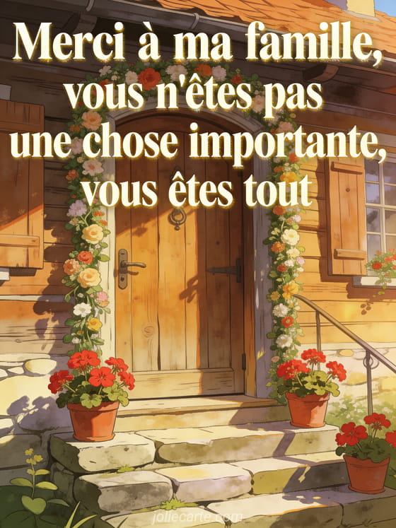 Vieille porte en bois d'une maison de campagne avec une guirlande de fleurs, pots de géraniums rouges et lumière chaude du soleil