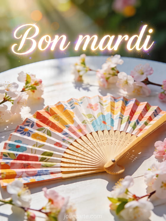 Texte "Bon mardi" avec un décor fleuri.