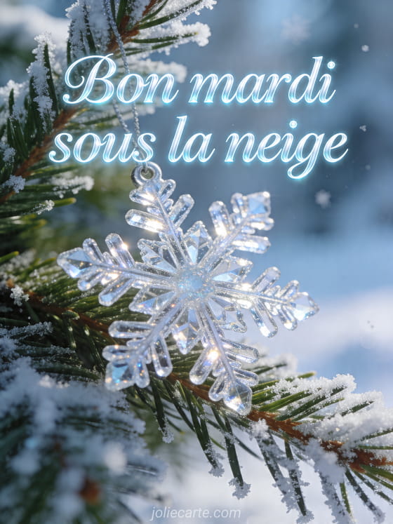 Texte "Bon mardi sous la neige" avec une scène hivernale.