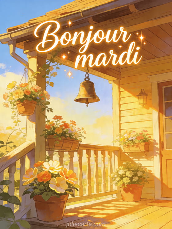 Texte "Bonjour mardi" avec une ambiance lumineuse.