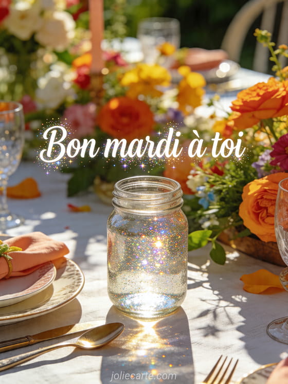 Texte "Bon mardi à toi" avec un chat dans une ambiance chaleureuse.