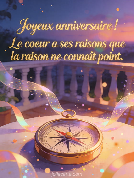 Visuel romantique d'anniversaire avec lumière douce, décor de fête et message d'amour.