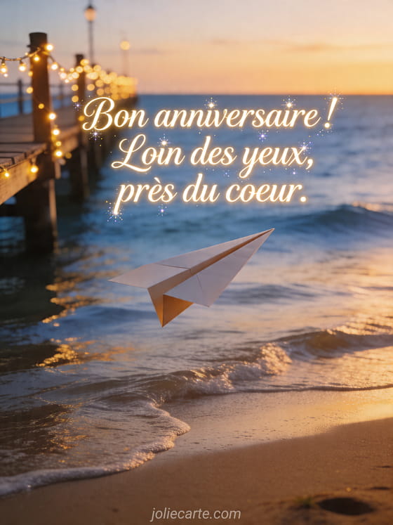Visuel romantique d'anniversaire avec lumière douce, décor de fête et message d'amour.