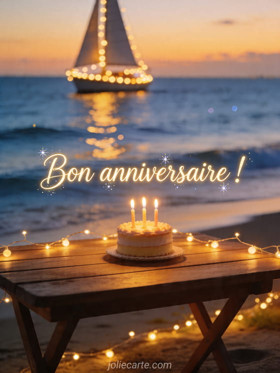 Visuel romantique d'anniversaire avec lumière douce, décor de fête et message d'amour.