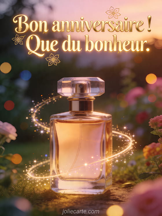 Visuel romantique d'anniversaire avec lumière douce, décor de fête et message d'amour.