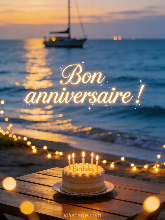 Visuel romantique d'anniversaire avec lumière douce, décor de fête et message d'amour.
