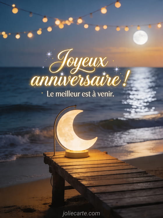 Visuel romantique d'anniversaire avec lumière douce, décor de fête et message d'amour.