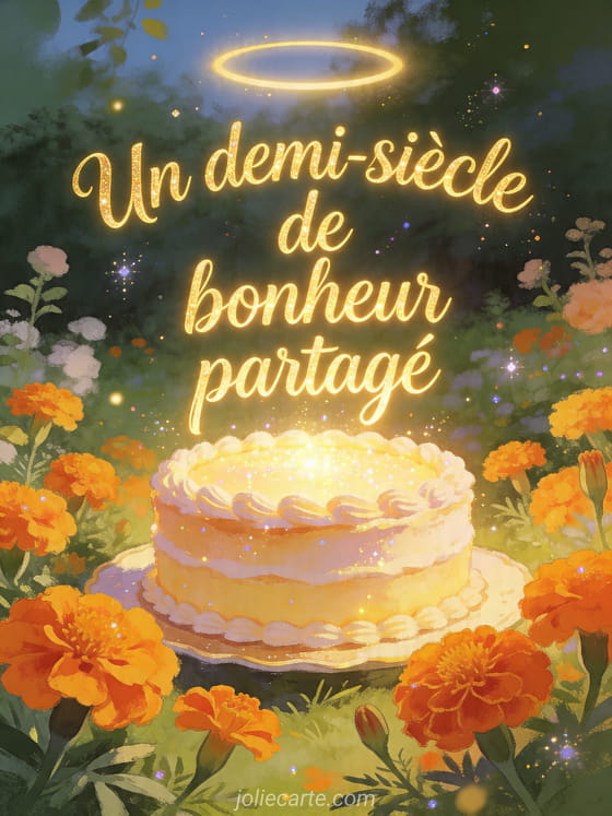 Illustration de soucis autour d'un gâteau d'anniversaire lumineux dans un jardin festif