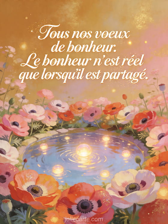 Illustration d'anémones autour d'un étang lumineux avec des lumières flottantes