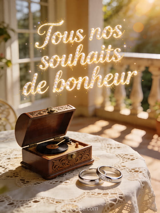 Anneaux argentés près d'une boîte à musique ouverte sur une table en dentelle dans une véranda ensoleillée