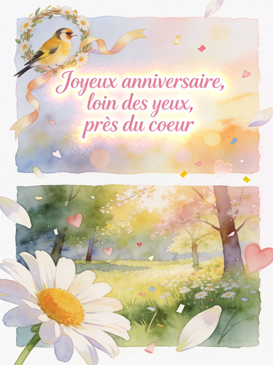 Illustration aquarelle d'un oiseau chardonneret près d'une couronne de ruban et de marguerites au printemps