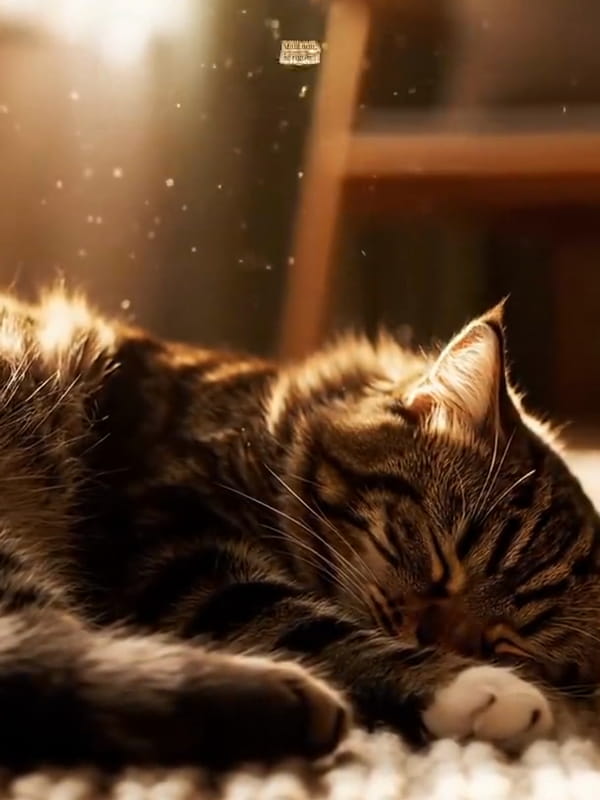 Carte animée citation amour animaux avec un chat tigré qui rêve de pâtée puis déclare je t'adore avec humour