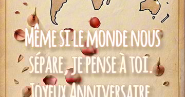 Carte anniversaire distance avec carte du monde vintage cadeaux et message je pense à toi
