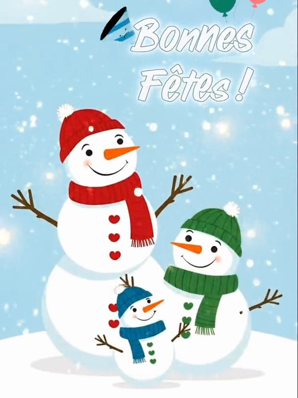 Carte Bonnes Fêtes simple et joyeuse ⛄ Famille bonhommes de neige ...