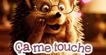 Hérisson mignon tenant une lettre cachetée avec le texte Merci pour ta carte ça me touche beaucoup