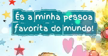 Ursinho de peluche em aquarela sorrindo ao lado de uma árvore de Natal. A mensagem principal é "Você é a minha pessoa preferida no mundo!".