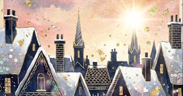 Village enneigé sous ciel d'étoiles scintillantes, animation de vœux de joie et surprises