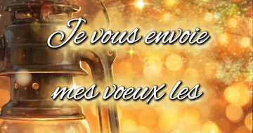 Carte animée vœux chaleureux avec montre gousset vintage dorée dans une lumière chaude et des reflets bokeh