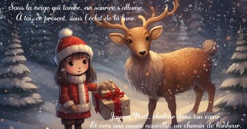 Aperçu de la carte : « Sous la neige qui tombe, un sourire s'allume, À toi, ce présent... »