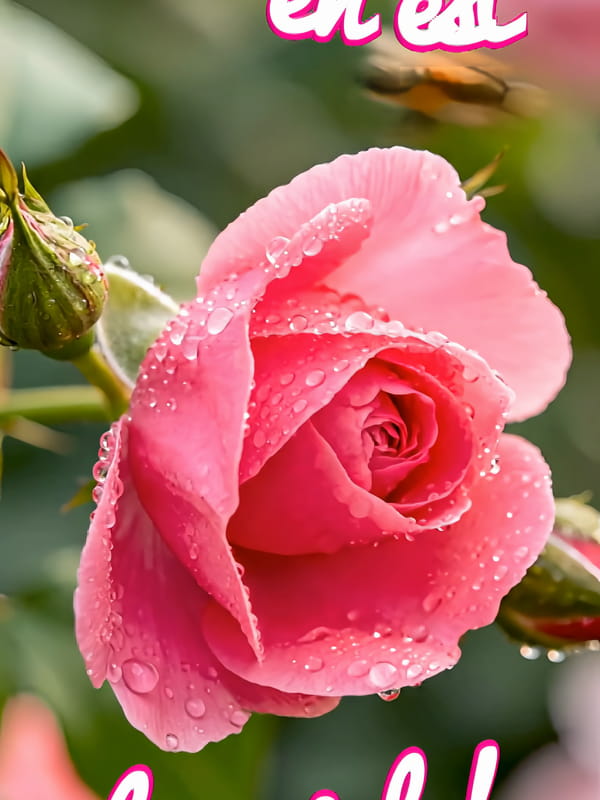 Carte animée avec une citation sur la vie : "Si la vie est une fleur l'amour en est le miel !". Décor de champs de fleurs colorées.