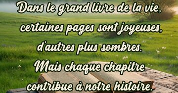 Aperçu de la carte : « Dans le grand livre de la vie, chaque chapitre, joyeux ou sombre, nous façonne... »