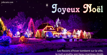 Aperçu de la carte : « Les flocons d'hiver tombent, le sapin scintille et le Père Noël apporte ses cadeaux... »