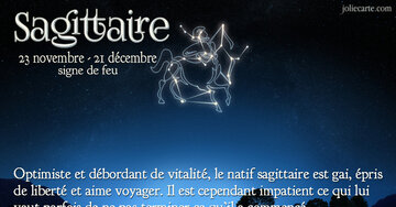 Aperçu de la carte : « Optimiste et débordant de vitalité, le natif sagittaire est gai, épris de liberté... »