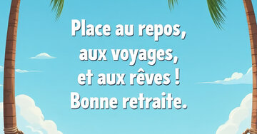Aperçu de la carte : Place au repos, aux voyages, et aux rêves ! Bonne retraite.