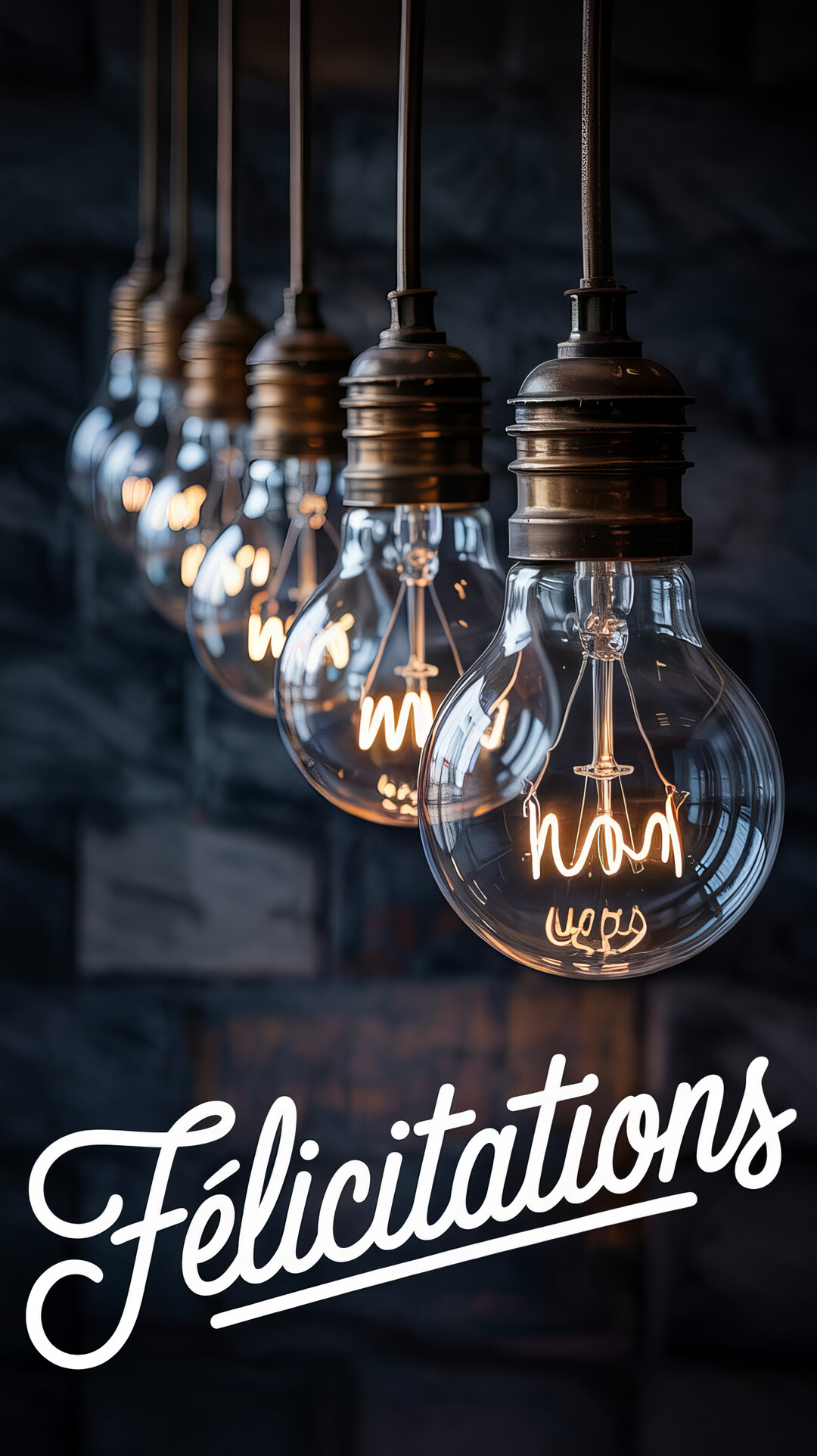 Une rangée d'ampoules à filament de style industriel, suspendues et allumées, avec une faible profondeur de champ sur un fond sombre.