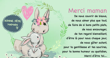 Aperçu de la carte : « Merci maman de nous couvrir de bisous, de nous aimer plus que tout... »