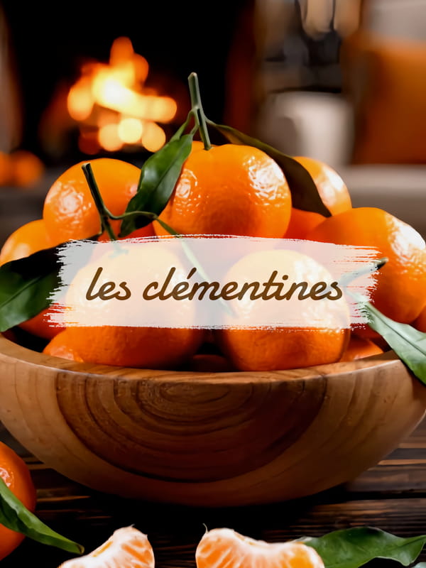 Carte d'automne illustrant les trésors de la saison : châtaignes, potimarrons, clémentines et carottes, avec un paysage de lac et un cygne.